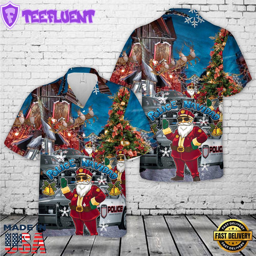 Santa Police Car Merry Christmas Hawaiian Shirt