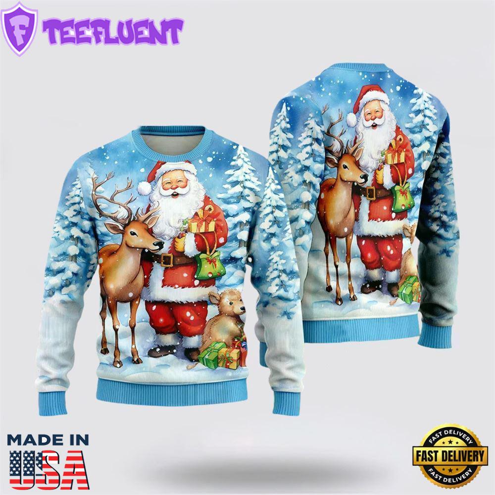 Santa & Reindeers Ugly Christmas Sweater For Men And Women
