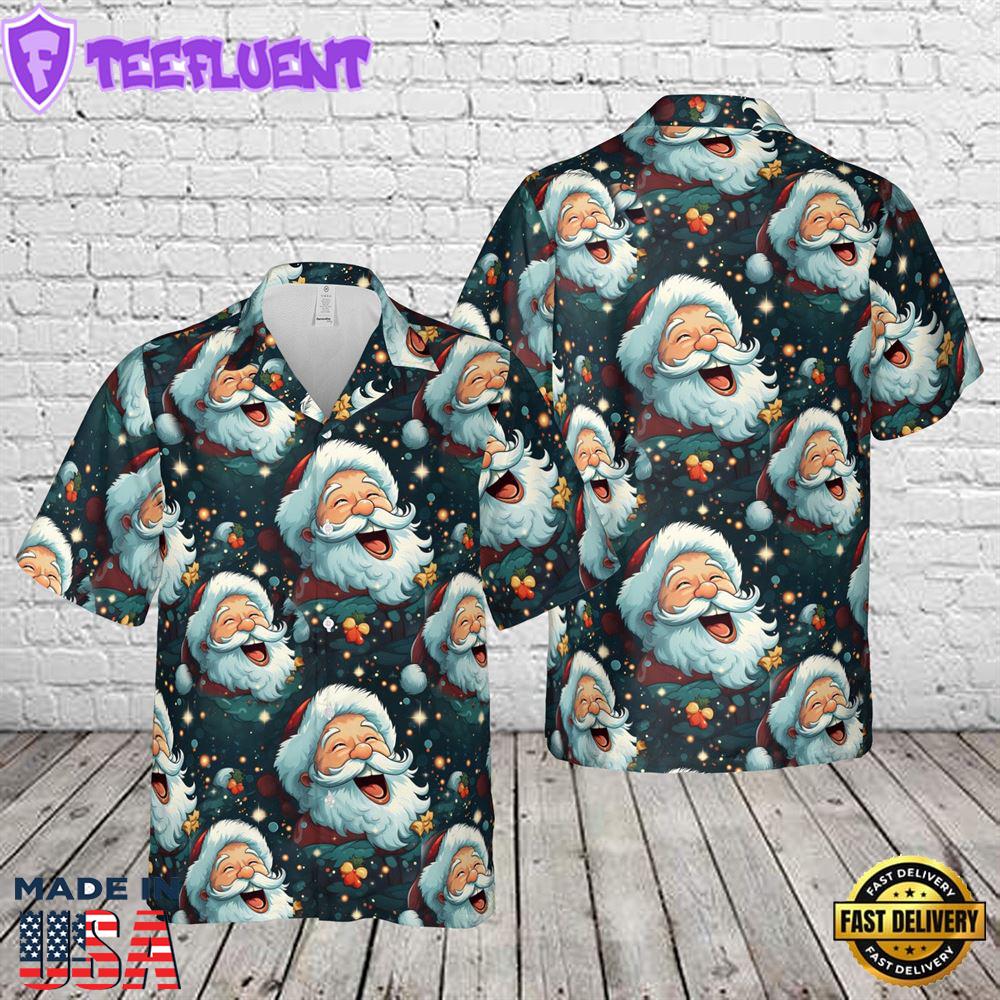 Santa Seamless Laughing Santa Claus Christmas Hawaiian Shirt