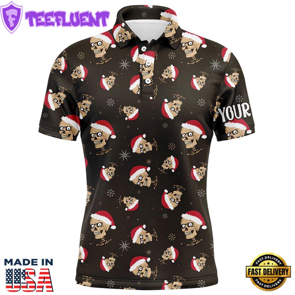 Santa Skull Golf Mens Polo Shirts Custom Name Christmas