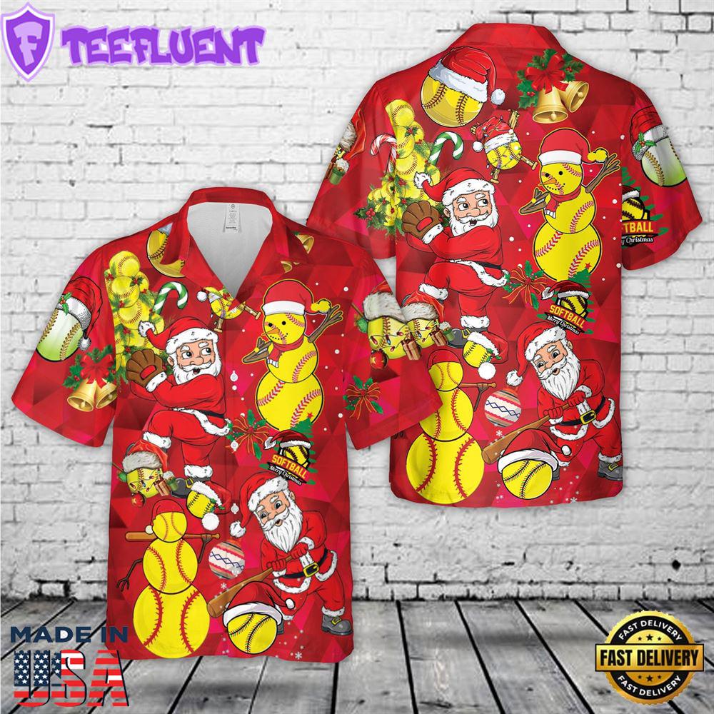 Santa Softball Christmas Hawaiian Shirt