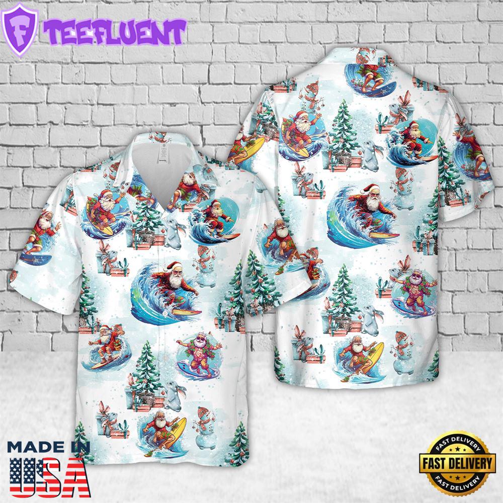 Santa Surfing Tropical Christmas Hawaiian Shirt