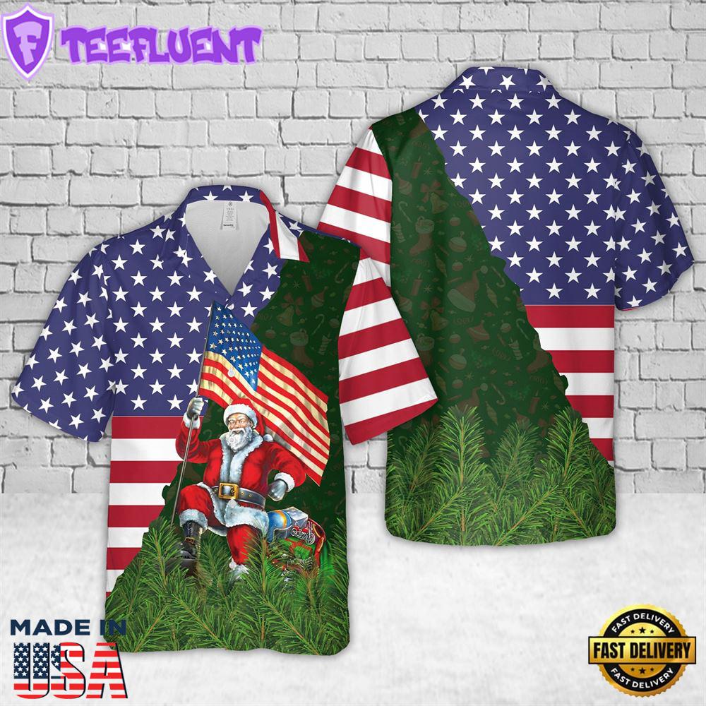 Santa Usa Flag Christmas Hawaiian Shirt