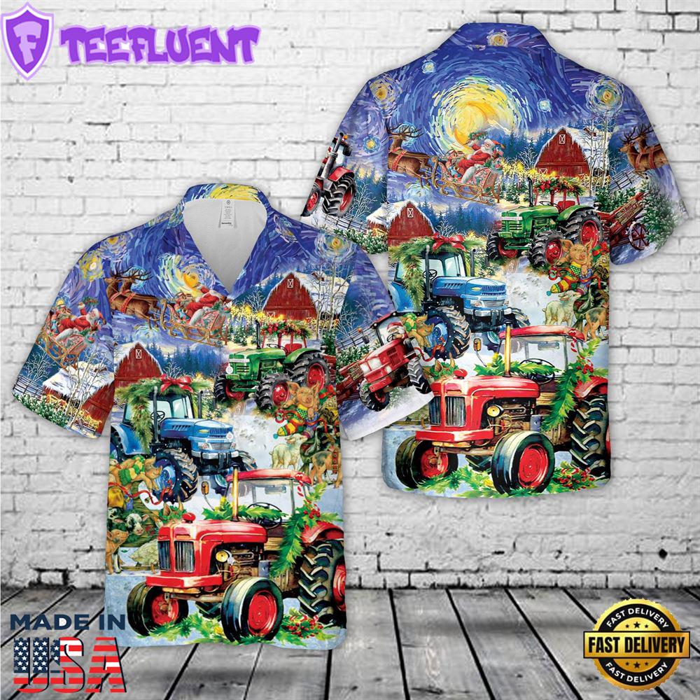 Santa With Tractor Christmas Hawaiian Shirt