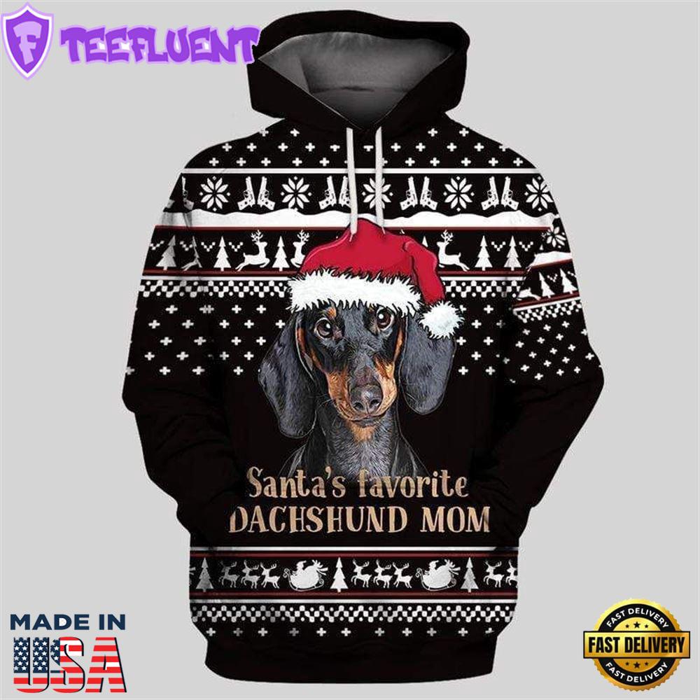 Santa's Favorite Dachshund Mom Ugly Christmas Hoodie All Over Print