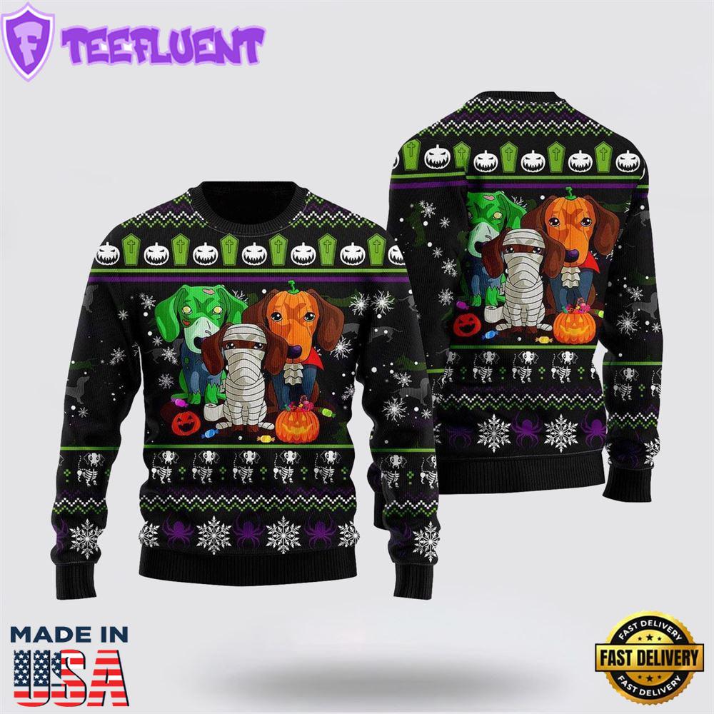 Scary Dachshund Zombie Ugly Christmas Sweater For Men And Women