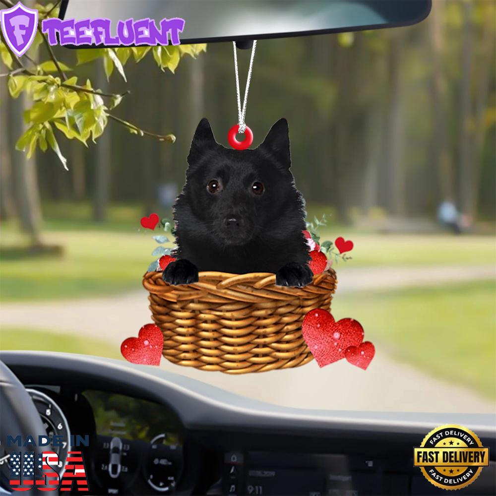 Schipperke With Rose & Heart Ornament, Gift For Christmas