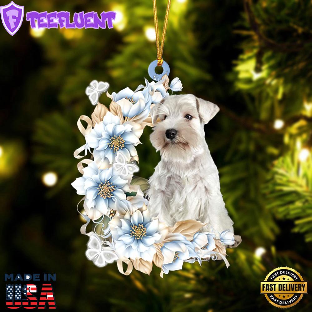 Schnauzer Flowers Moon Ornament, Gift For Christmas