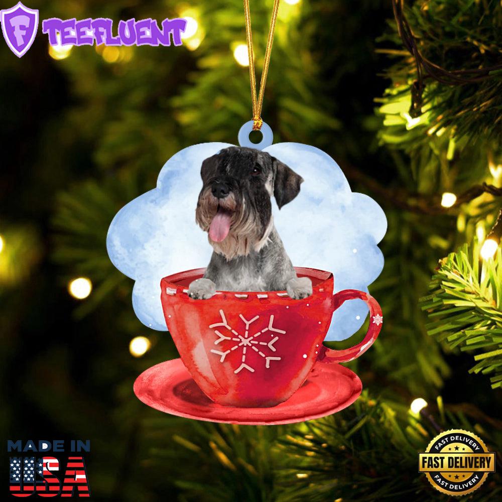 Schnauzer On The Cup Christmas Ornament, Gift For Christmas
