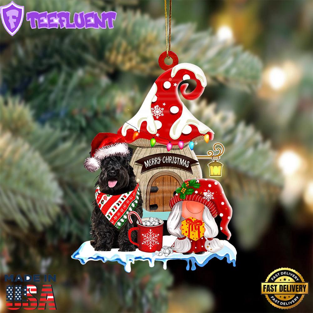Schnauzer With Mushroom House Christmas Ornament, Gift For Christmas