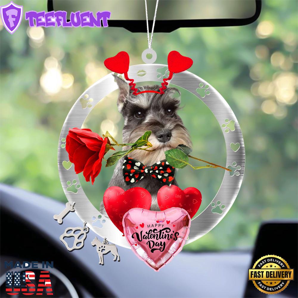 Schnauzer With Rose & Heart Balloon Ornament, Gift For Christmas