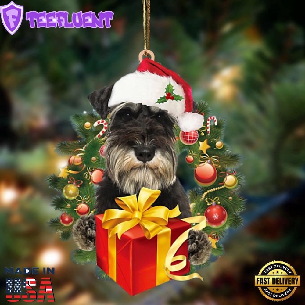 Schnauzer-Dogs Give Gifts Hanging Ornament, Gift For Christmas