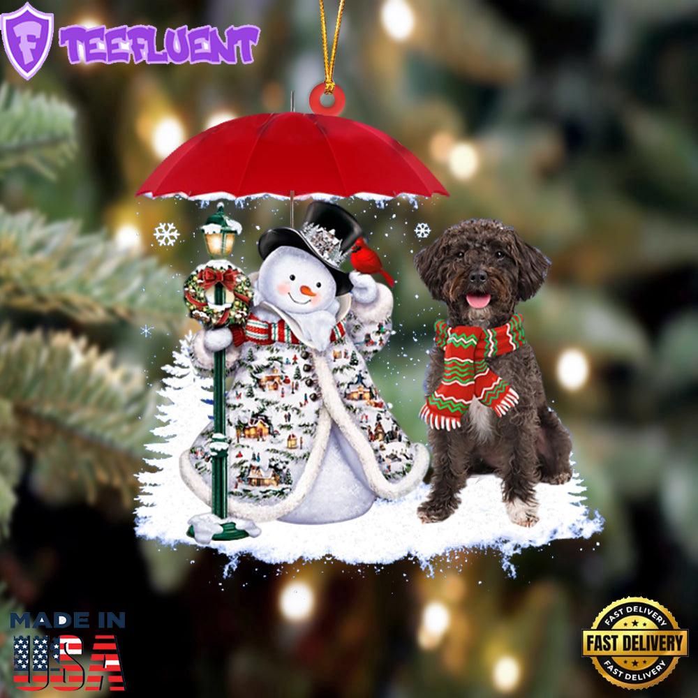 Schnoodle With Snowman Christmas Ornament, Gift For Christmas