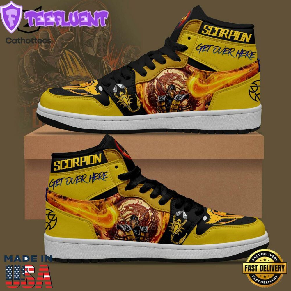 Scorpion Get Over Here Full Yellow Nike Logo Design Air Jordan 1 High Top 1