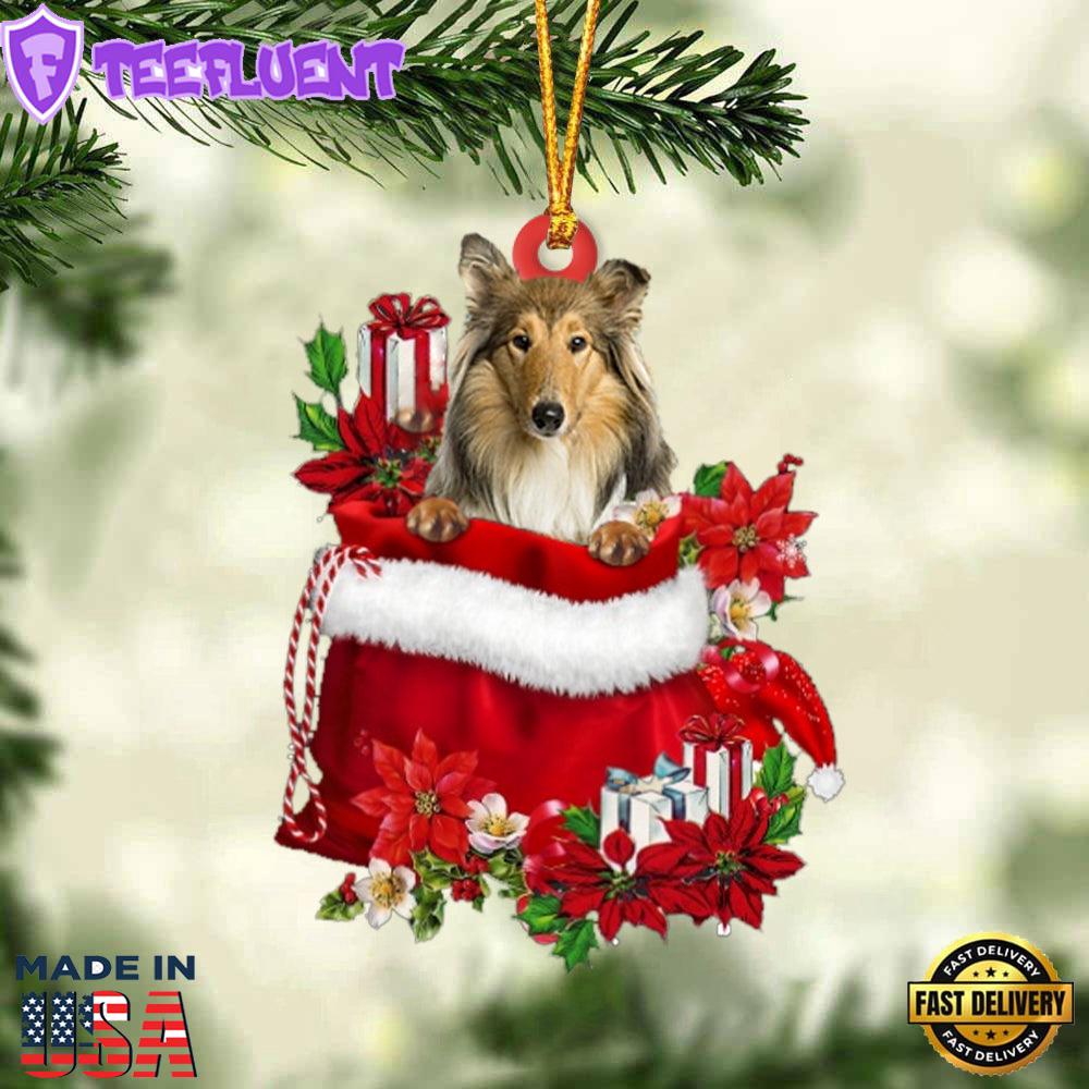 Scotch Collie In Gift Bag Christmas Ornament, Gift For Christmas