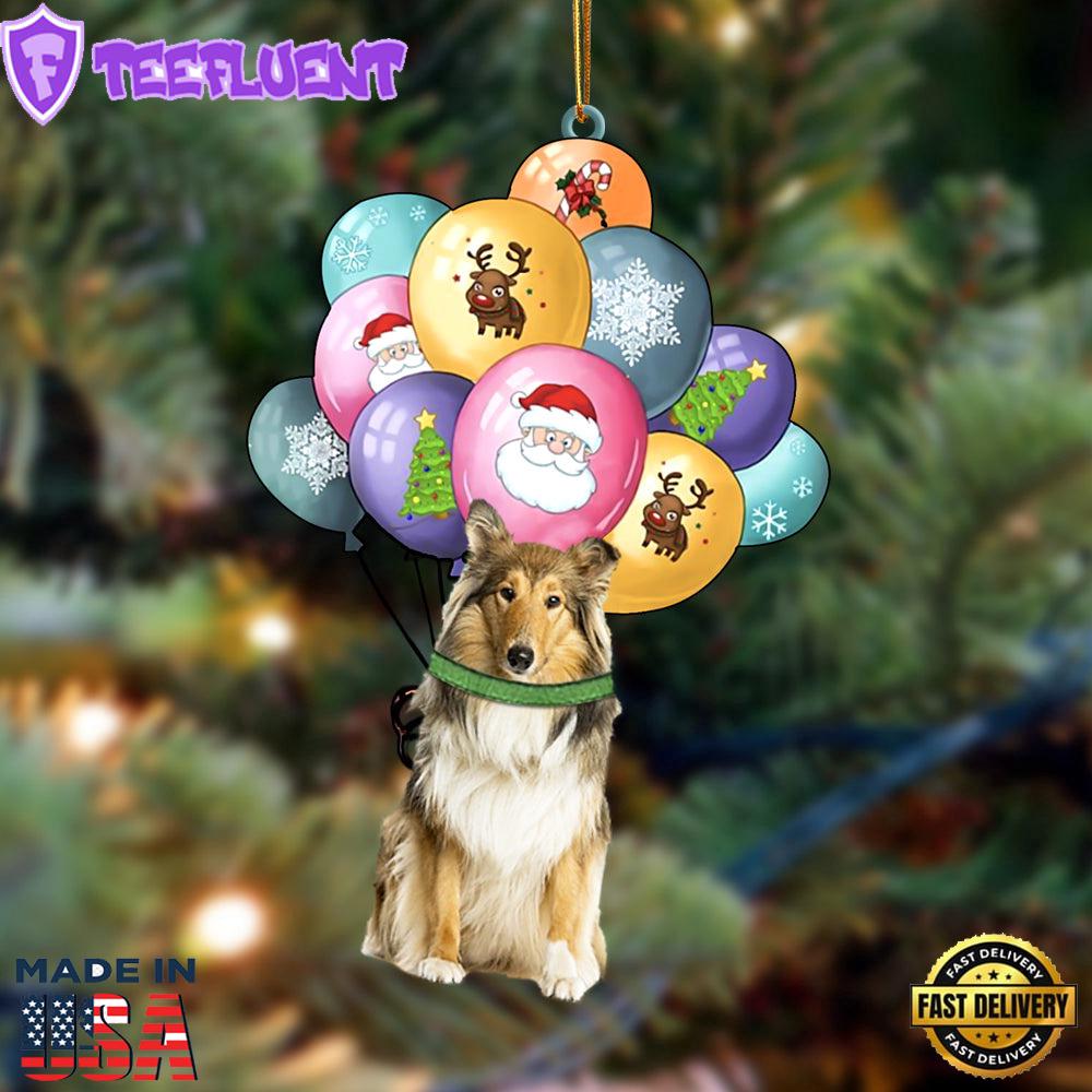 Scotch Collie With Balloons Christmas Ornament, Gift For Christmas