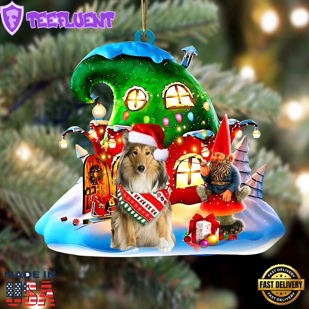 Scotch Collie With Rudolph's House Christmas Ornament, Gift For Christmas
