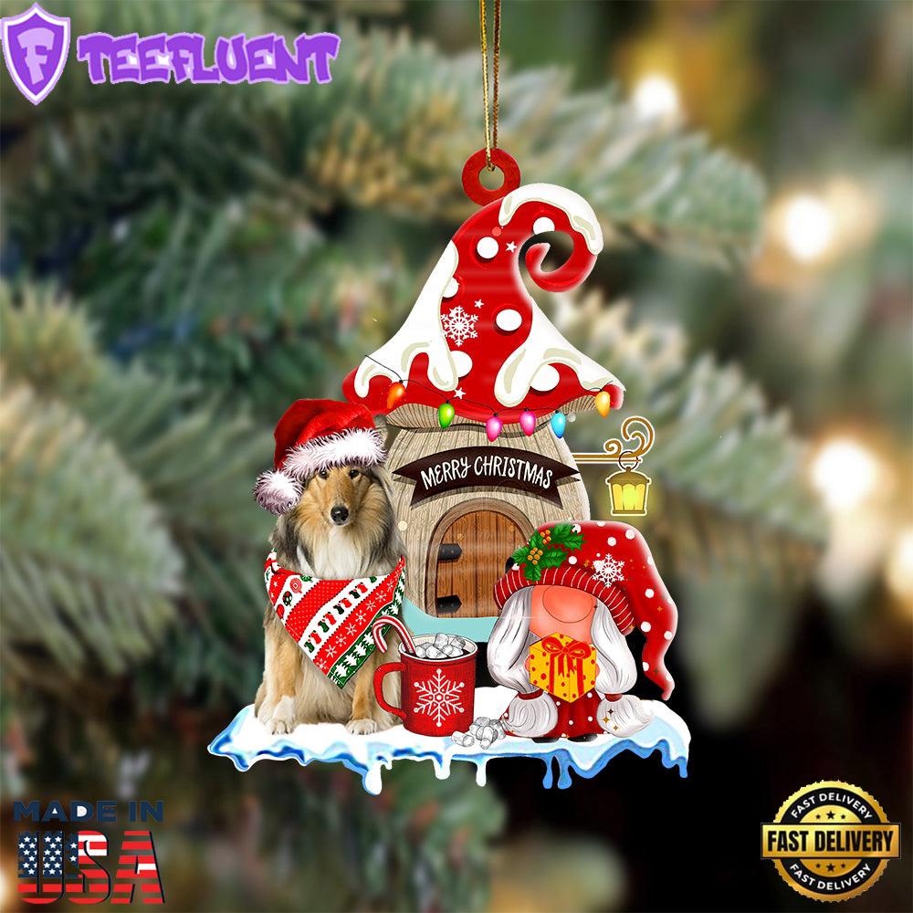 Scotch-Collie With Mushroom House Christmas Ornament, Gift For Christmas