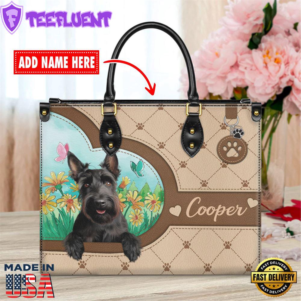Scottish Terrier Dog Duccy Dog Lover Leather Handbag