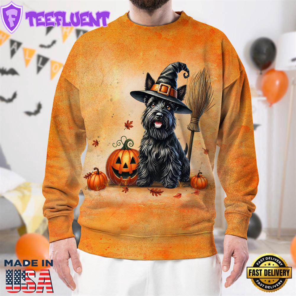 Scottish Terrier Dog In Spooky Autumn Halloween 3D Shirt