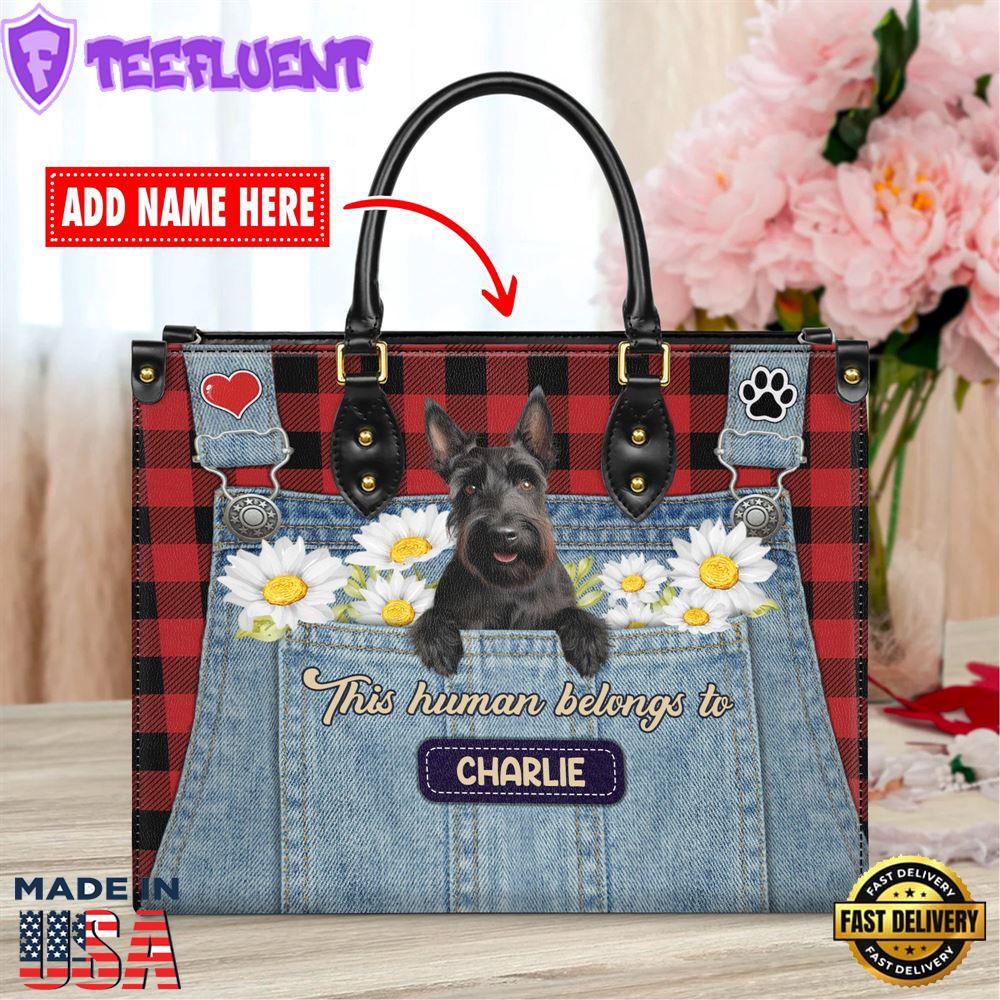 Scottish Terrier Dog This Human Belongs To Leather Handbag