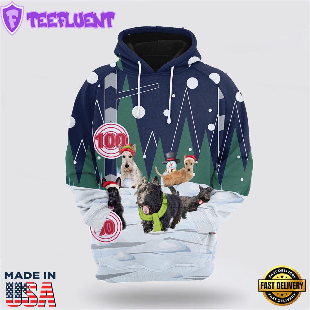 Scottish Terrier Playing Christmas All Over Print 3D Hoodie