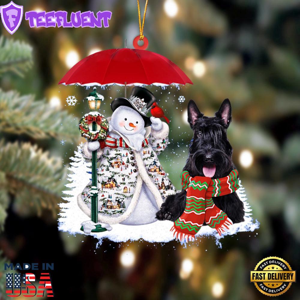 Scottish Terrier With Snowman Christmas Ornament, Gift For Christmas