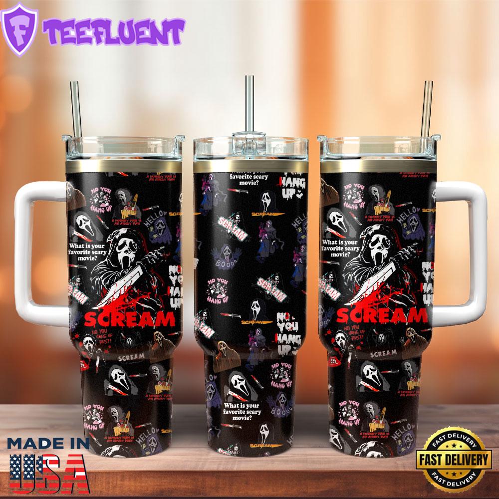 Scream Movie Custom Stanley Quencher 40oz Stainless Steel Tumbler With Handle