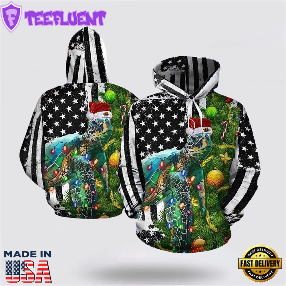 Sea Turtles Us Flag Christmas All Over Print 3D Hoodie