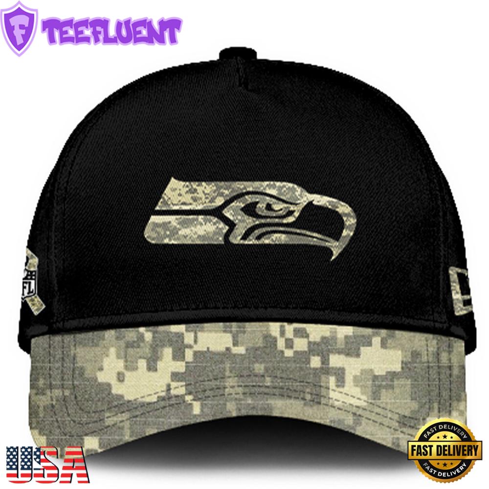 Seattle Seahawks 2024 Salute to Service Club Black Camo Cap Gift For Veteran