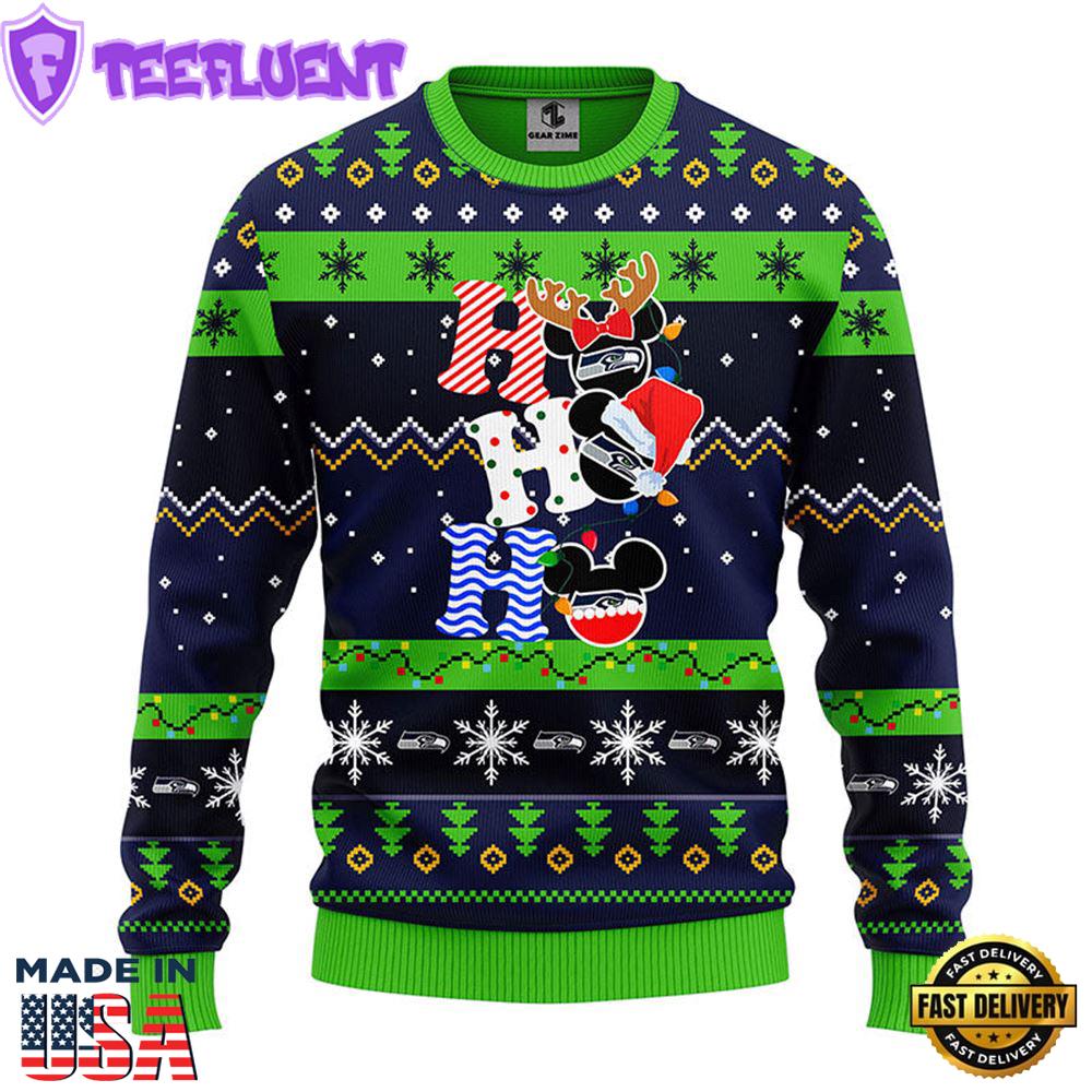 Seattle Seahawks HoHoHo Mickey Christmas Ugly Sweater