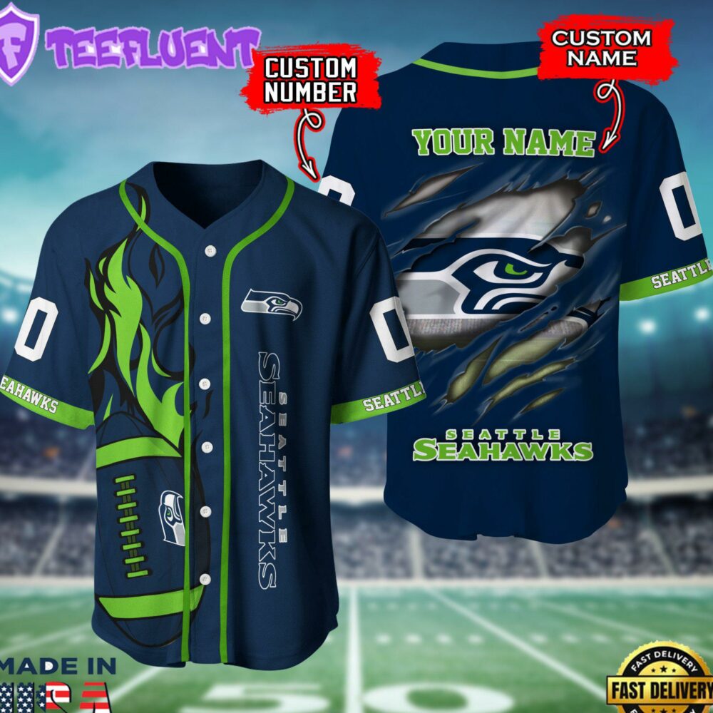Seattle Seahawks NFL 3D Personalized Baseball Shirt For Fans