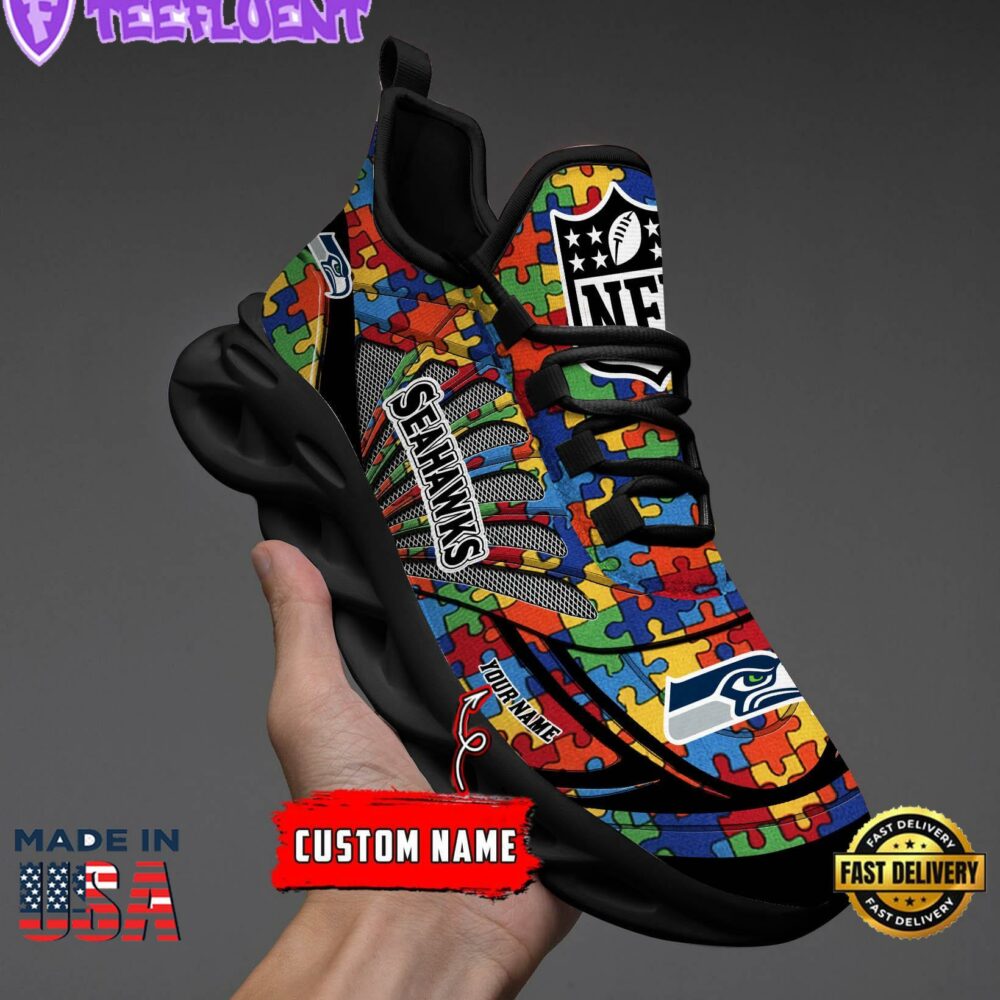 Seattle Seahawks NFL Autism Clunky Max Soul Shoes Personalized