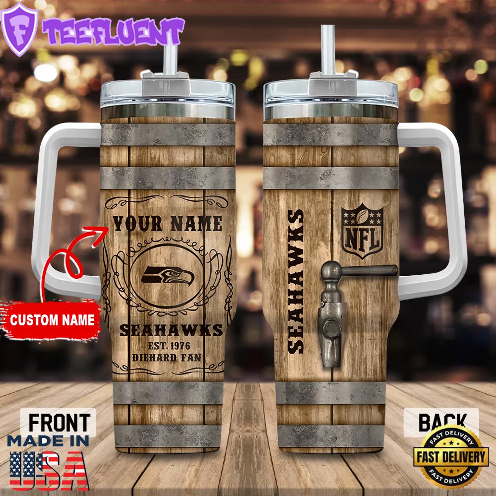 Seattle Seahawks NFL Custom Stanley Quencher 40oz Stainless Steel Tumbler With Handle