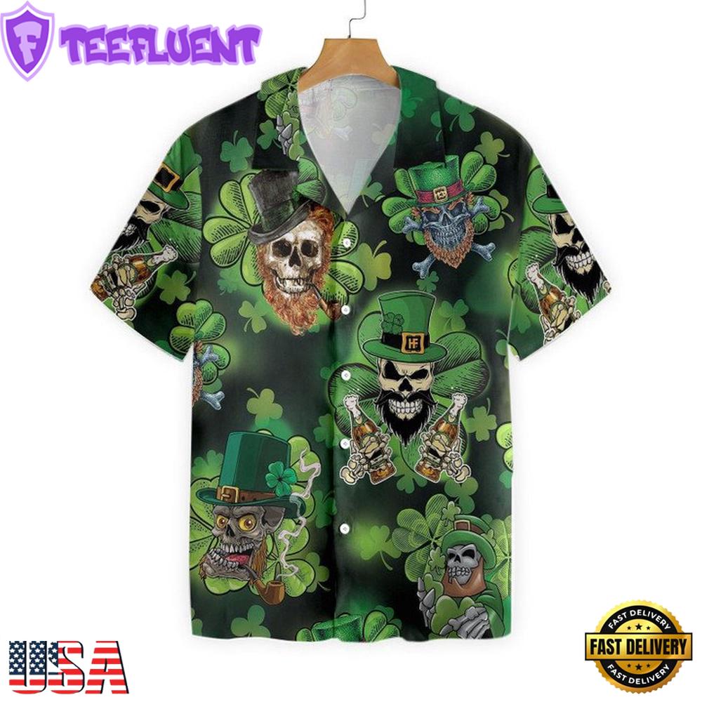 Shamrock Skull St Patricks Day Luck Of The Irish Aloha Hawaiian Shirt