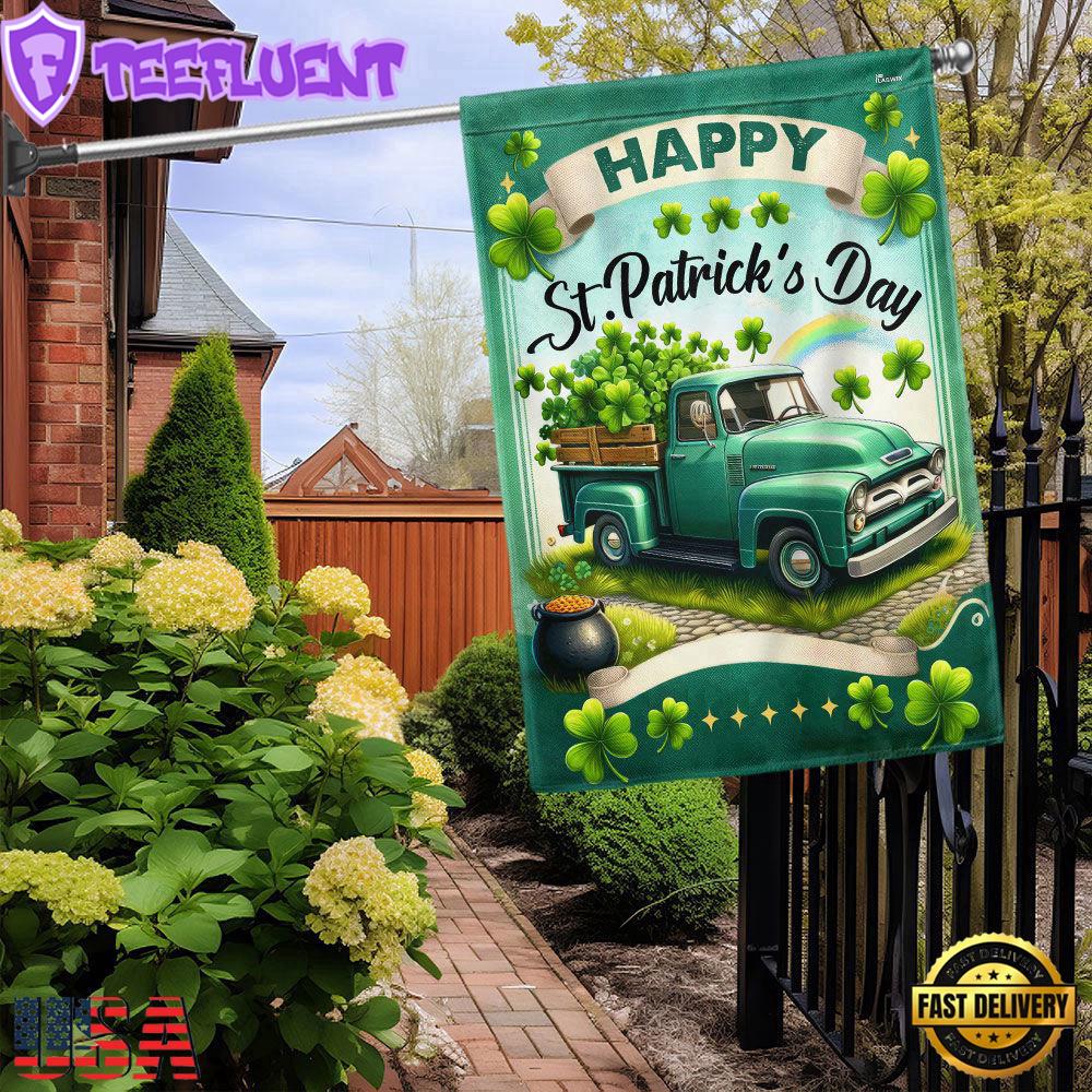 Shamrock Truck Happy St Patrick's Day House And Garden Flag