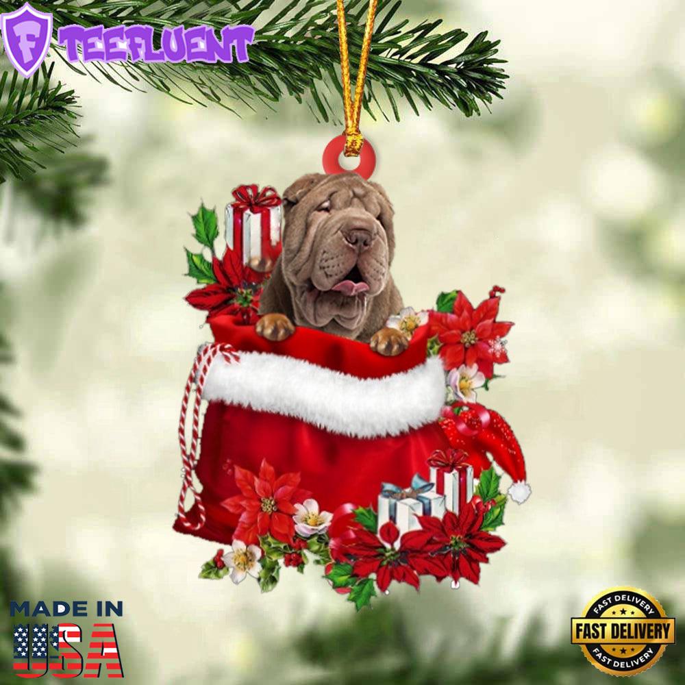 Shar Pei In Gift Bag Christmas Ornament, Gift For Christmas