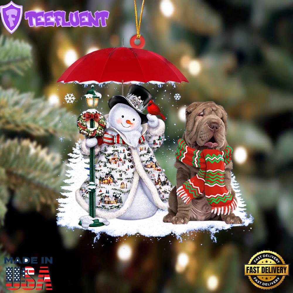 Shar Pei With Snowman Christmas Ornament, Gift For Christmas