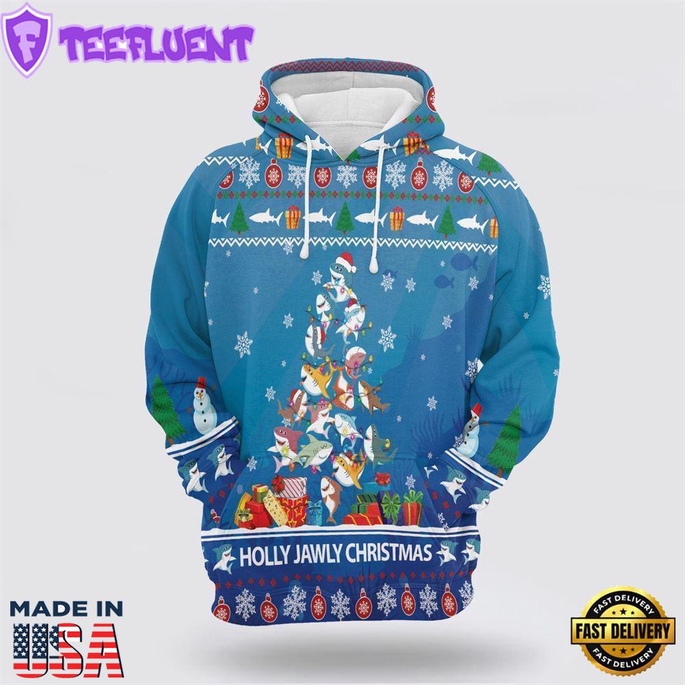 Shark Holly Jawly Christmas All Over Print 3D Hoodie
