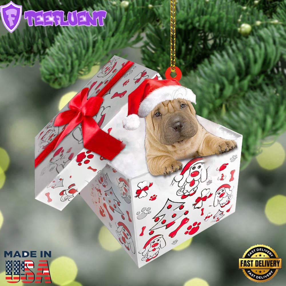 Shar-Pei In Gift Box Christmas Ornament, Gift For Christmas