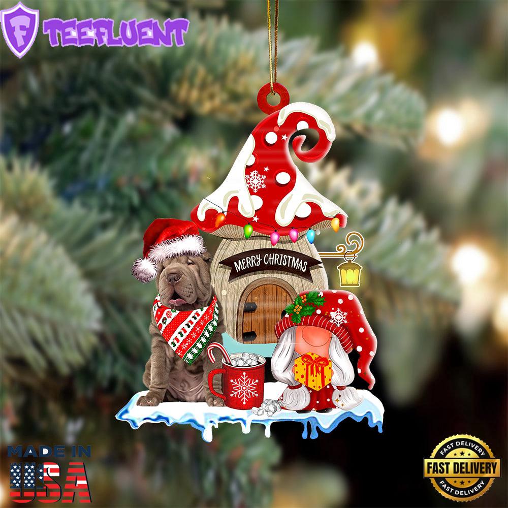 Shar-Pei With Mushroom House Christmas Ornament, Gift For Christmas
