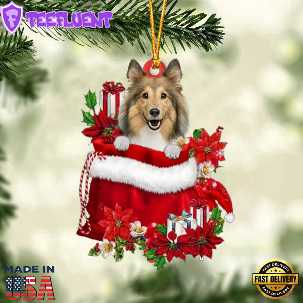 Shetland Sheepdog In Gift Bag Christmas Ornament, Gift For Christmas