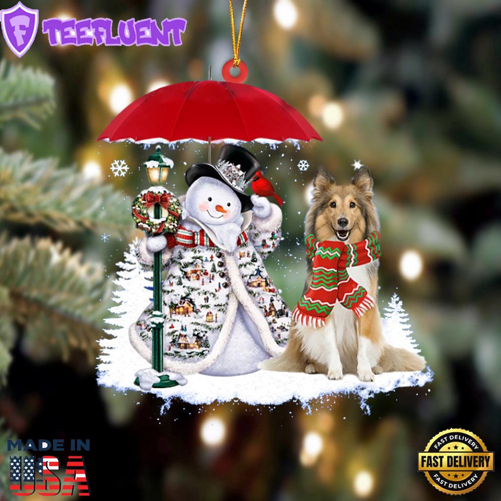 Shetland Sheepdog With Snowman Christmas Ornament, Gift For Christmas