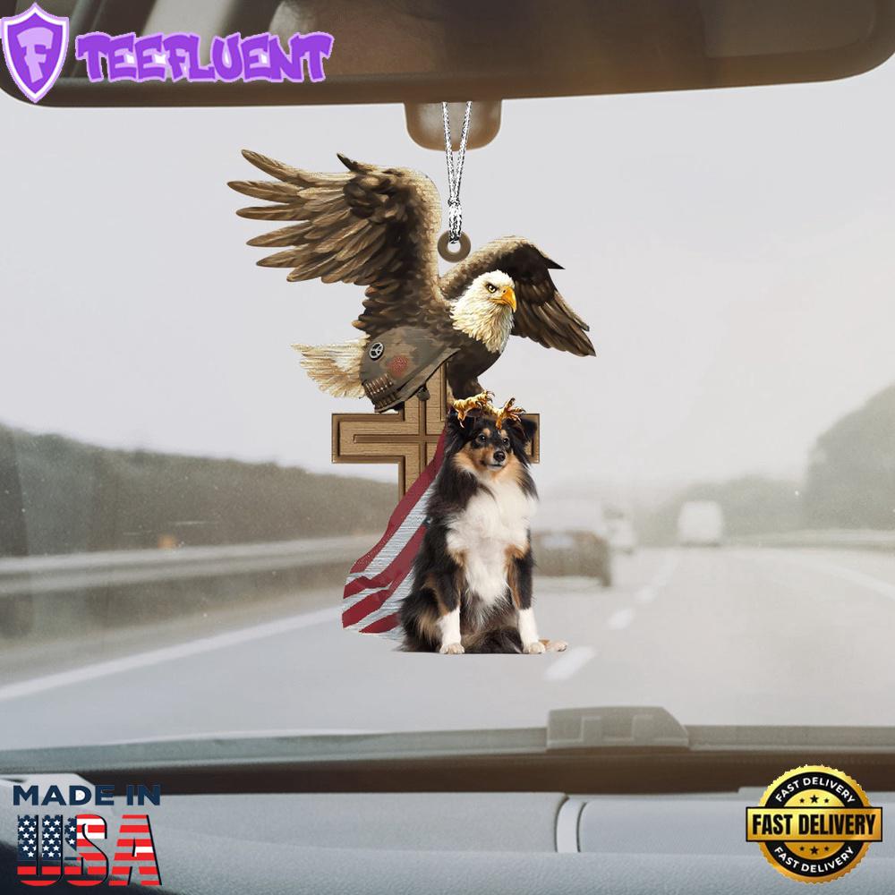 Shetland-Sheepdog And Eagle American Flag Ornament, Gift For Christmas
