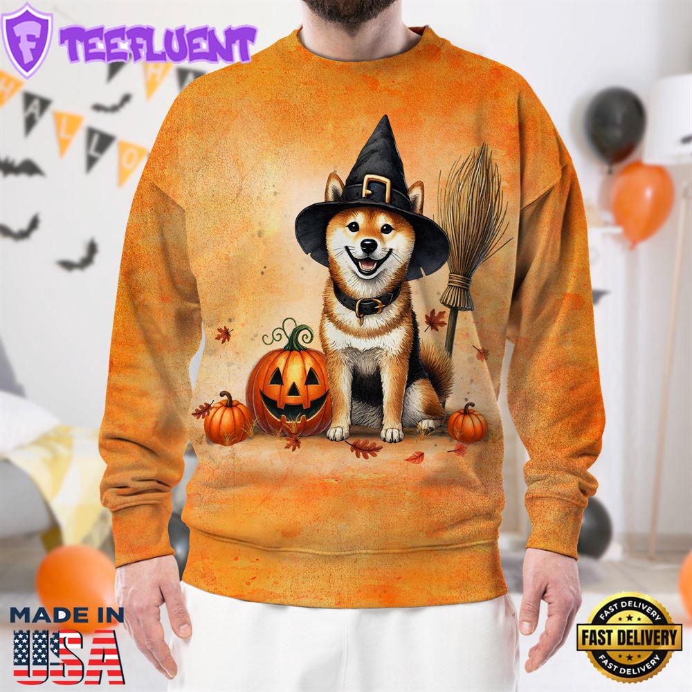 Shiba Inu Dog In Spooky Autumn Halloween 3D Shirt