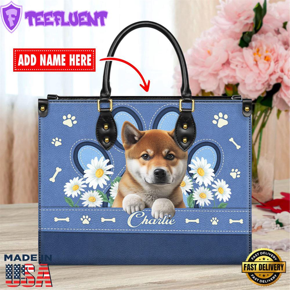 Shiba Inu Dog Lover Leather Bag With Daisy Flowers