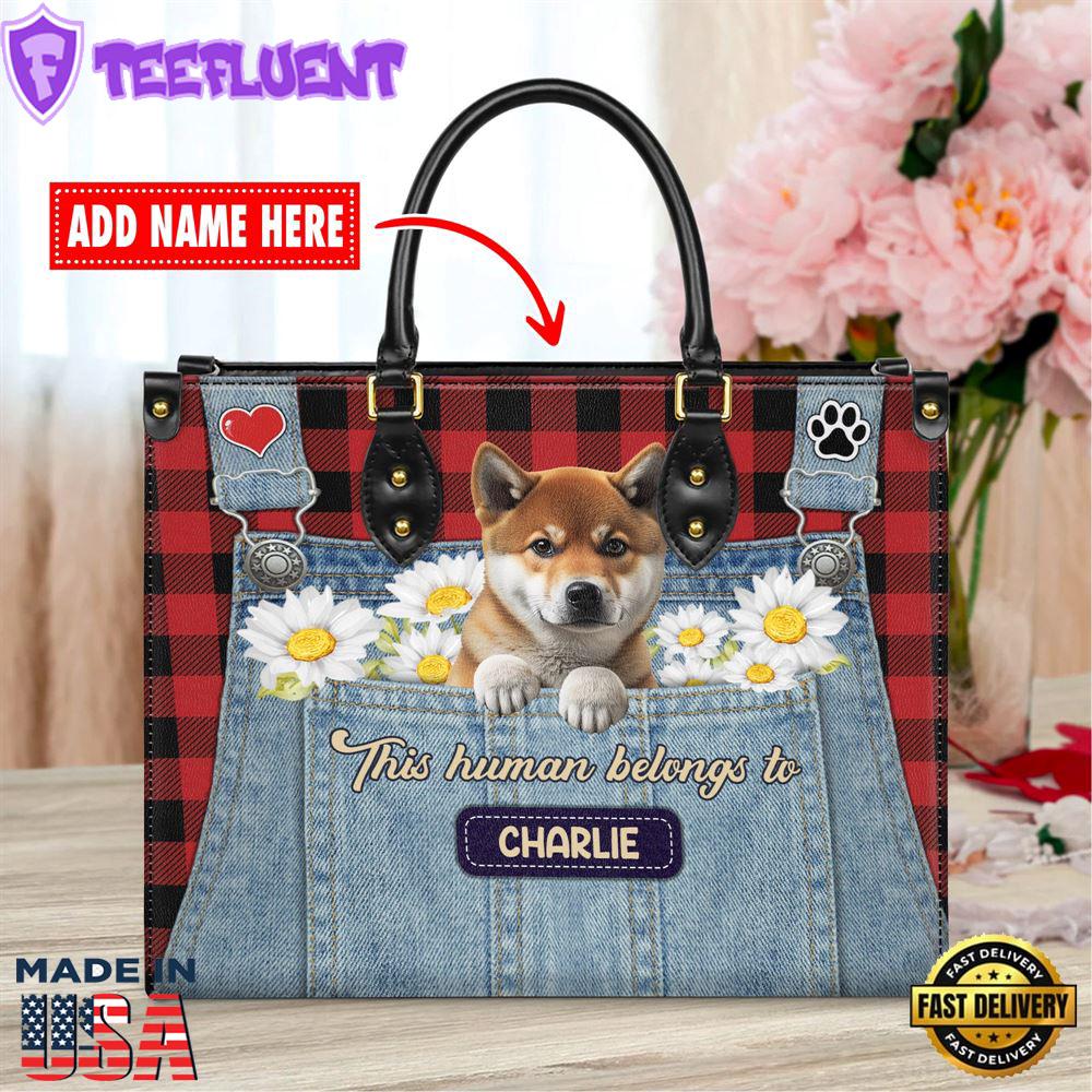 Shiba Inu Dog This Human Belongs To Leather Handbag
