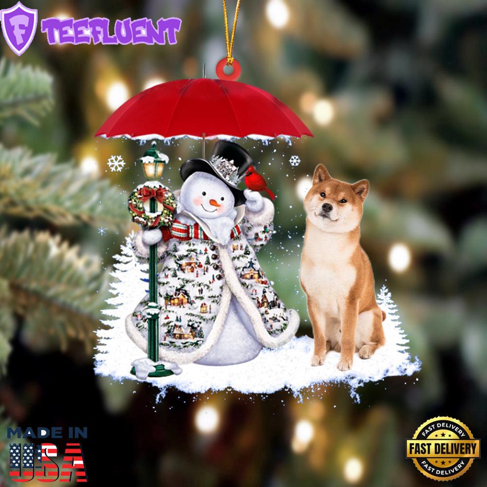 Shiba Inu With Snowman Christmas Ornament, Gift For Christmas