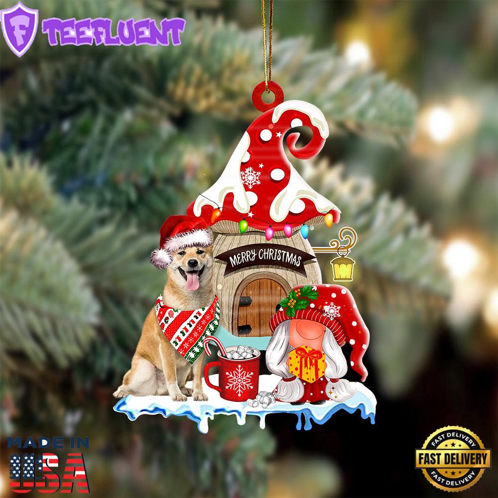 Shiba-Inu With Mushroom House Christmas Ornament, Gift For Christmas