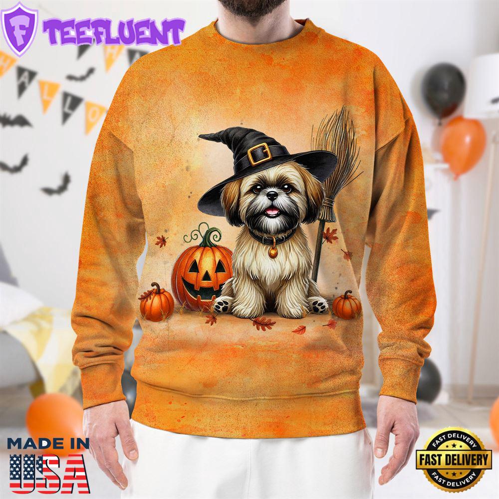 Shih Tzu Dog In Spooky Autumn Halloween 3D Shirt